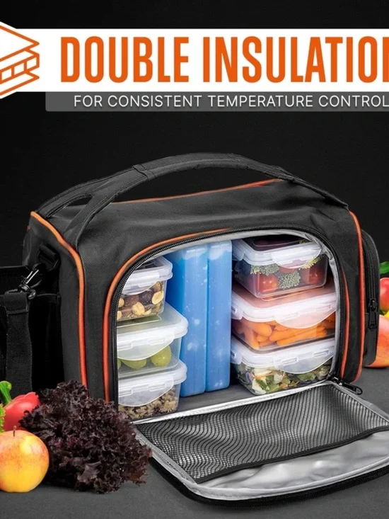 Squatz Insulated Meal Prep Lunch Box - Large Dual Compartment Cooler Bag - Picture 3 of 6